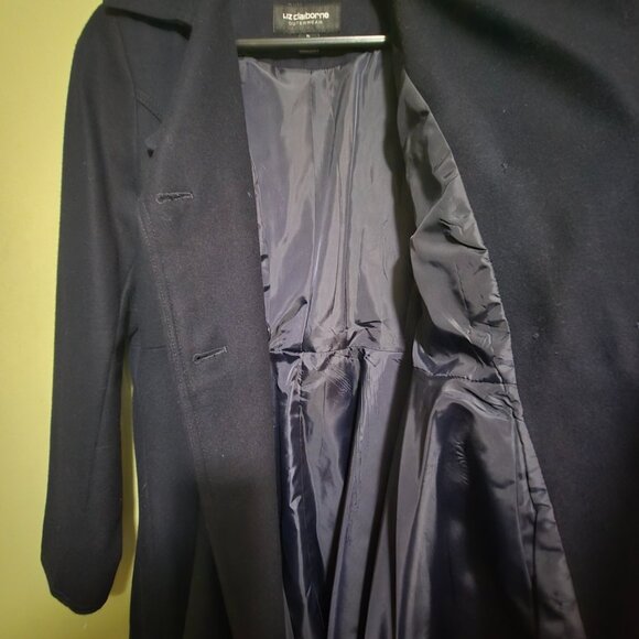 Liz Claiborne Navy Blue Swing Flounce Wool Blend Coat with Silver Buttons - Picture 7 of 9